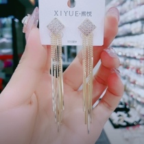 2020 new trend s925 silver needle diamond tassel earrings womens long diamond temperament net red earrings modify face shape