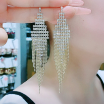 Liyin Silver Rhomboid Full Drill Flow Su Earrings Temperament Advanced Atmosphere 2021 New Tide-Long Silver Needle Exaggerated Earrings