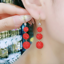 Red Earrings 2021 New Tide Original Design Temperament Advanced Feel Full Drill Ball Sneakers 100 Hitch Pendant