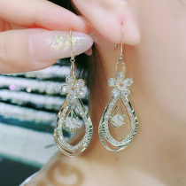Geometric Drop Flowers Earrings 2021 New Tide Korea Temperament Net Red Advanced Sensation Light And Luxurious Drilling Ear Accessories