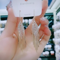 Advanced sense luxury geometric tassel earrings long wedding dress earrings Korean temperament Net red silver needle ear ornaments