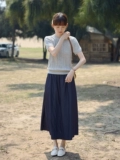 Японская тонкая длинная юбка, эластичная талия, А-силуэт