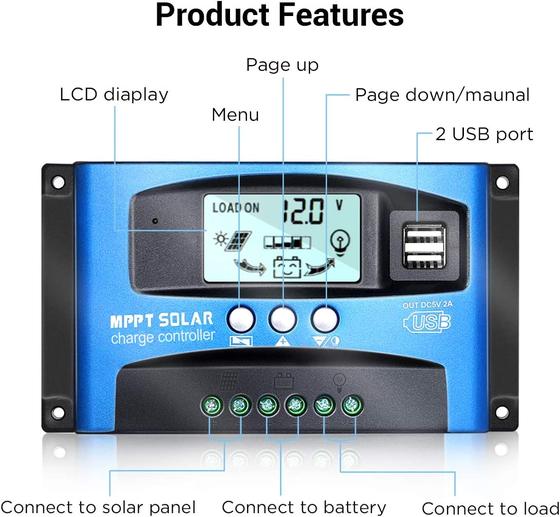 MPPT 태양광 컨트롤러 30A100A 완전 자동 충전 및 방전 12v24V48V 광전지 패널에 대한 범용 연결