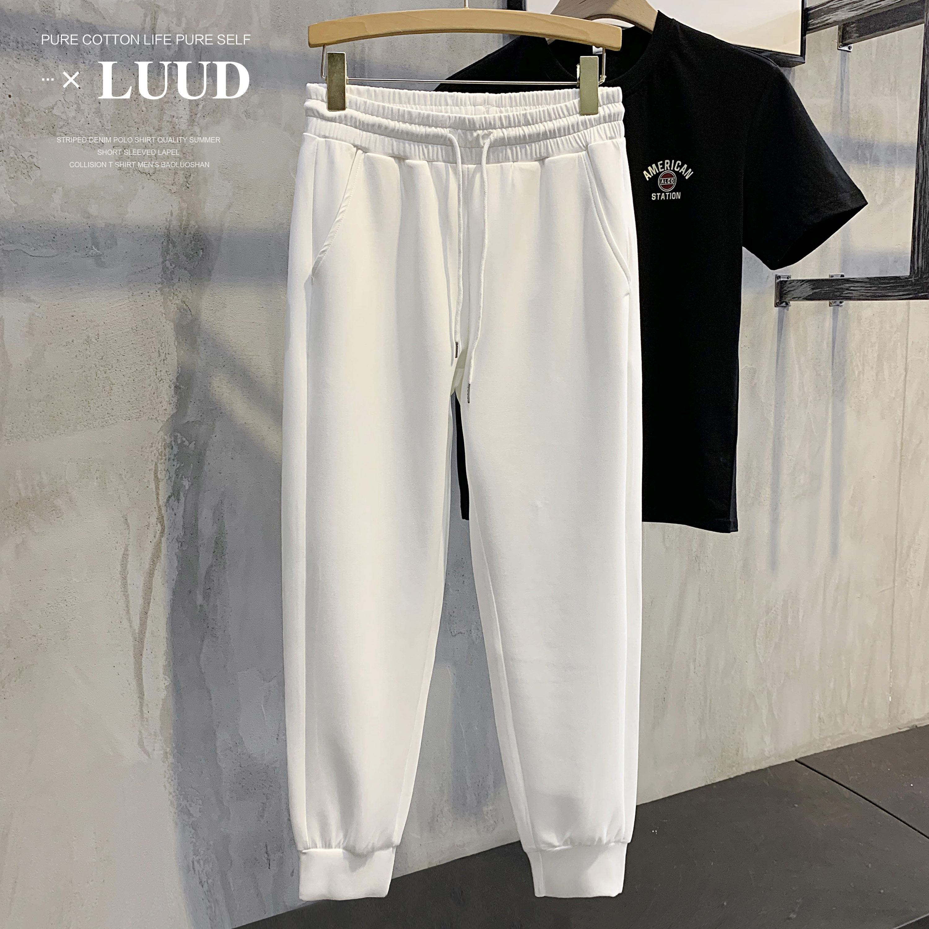 Hong Kong Tide Spring and Summer comfort space cotton jeans simple soft casual pants skin breathable sports beankpants male