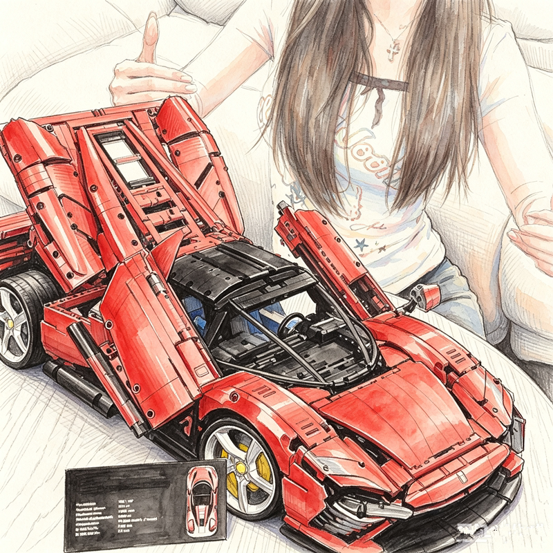 42143 Mechanical Set Ferrari Sp3 Sports Car Building Block Toy for Boys High-Difficulty Supercar Model Gift