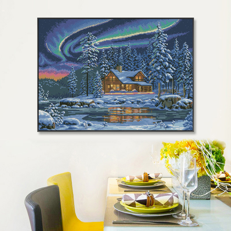 Mona Lisa Cross Stitch Aurora Hut 2021 New Thread Embroidery Retro Snow Scenery Rural Scenery Large Grid Four-strand Embroidery