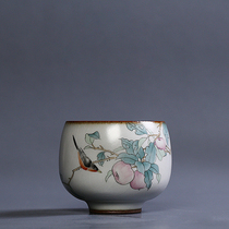 Jingdezhen ceramic teacup Small cup Kung Fu tea single master Large Ru Kiln hand-painted apple tea master cup