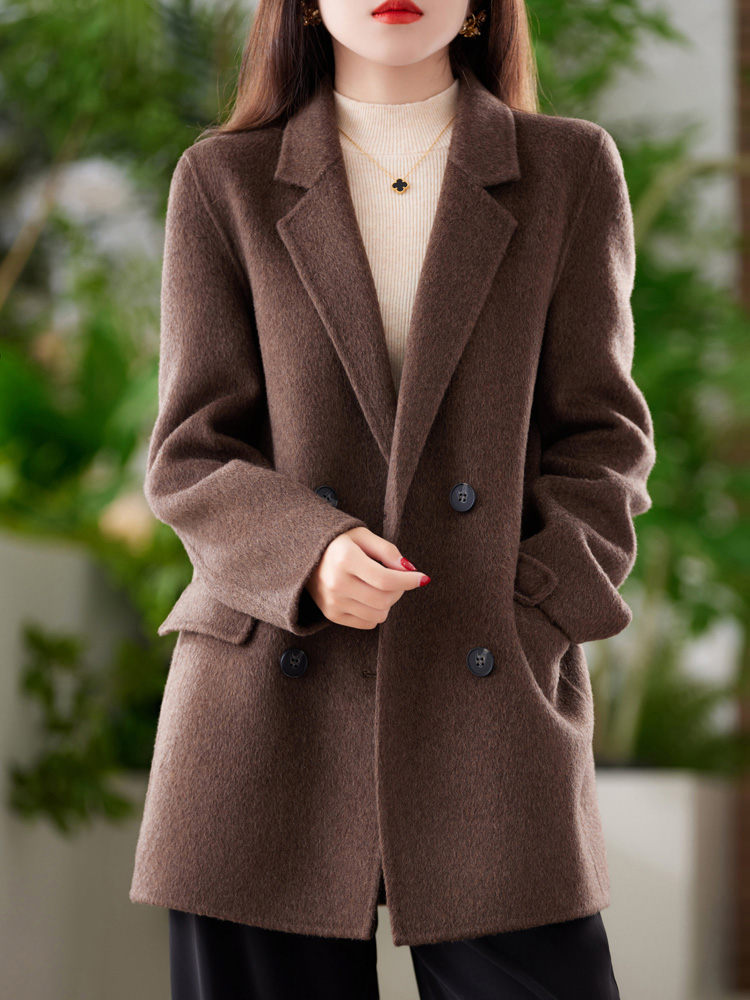 2025秋冬新款双面牦牛绒大衣女中长款西装领宽松休闲显瘦百搭外套