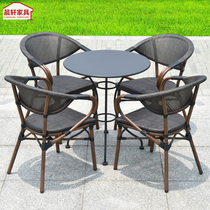 Nordic outdoor leisure table and chair with umbrella combination simple rattan garden villa courtyard milk tea shop waterproof table and chair