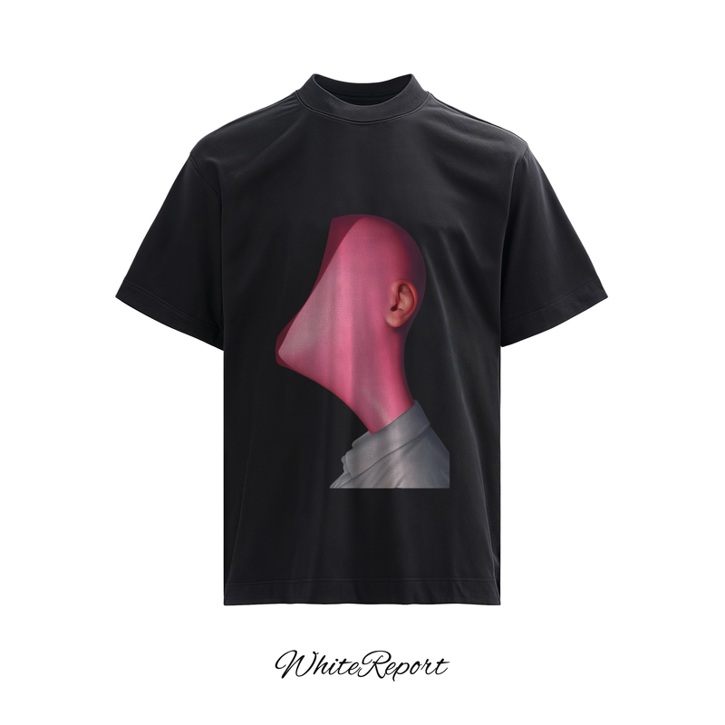 Whitereport【Faceless Thoughts】Original Short-Sleeved T-Shirt for Men, American High Street Retro Half-Sleeved Heavy-Duty Top
