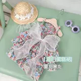 Летнее хлопковое тонкое платье-комбинация с бантиком, цветочный принт