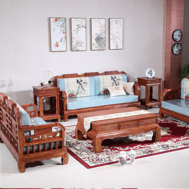 Chinese-style solid wood sofa classical furniture combination size apartment mahogany sofa living room whole hedgehog rosewood pear