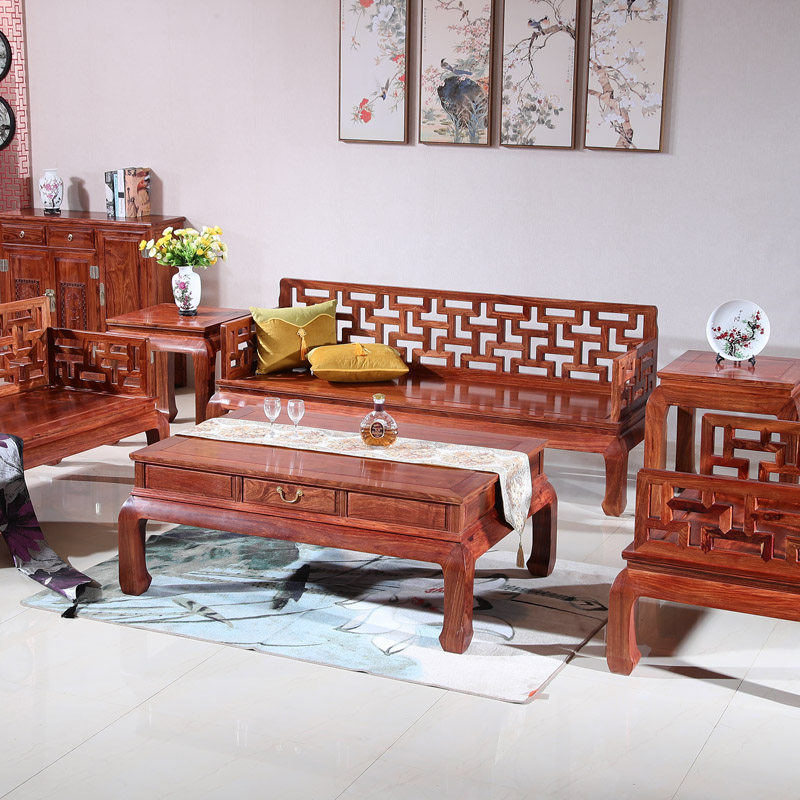 Sofa tea table Packaged red wood Hedgehog Purple Sandalwood Solid Wood Living Room Sitting with modern Chinese ten thousand words Pear Wood Sofa Bed