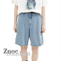  (Sitting and eating mountain air)denim shorts womens straight loose high-waisted mid-pants Light blue street high street niche shorts