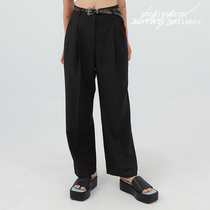  (Sitting and eating mountain air)Korean autumn thin breathable black pleated drape trousers loose straight trousers men and women