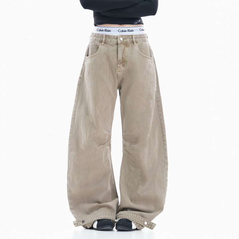 【Sitting on the Couch and Watching the Money Go Away】American Retro Pleated Washed Scimitar-Cut Wide-Leg Pants for Women, Spring High-End Style, Cool and Stylish Wide-Leg Pants