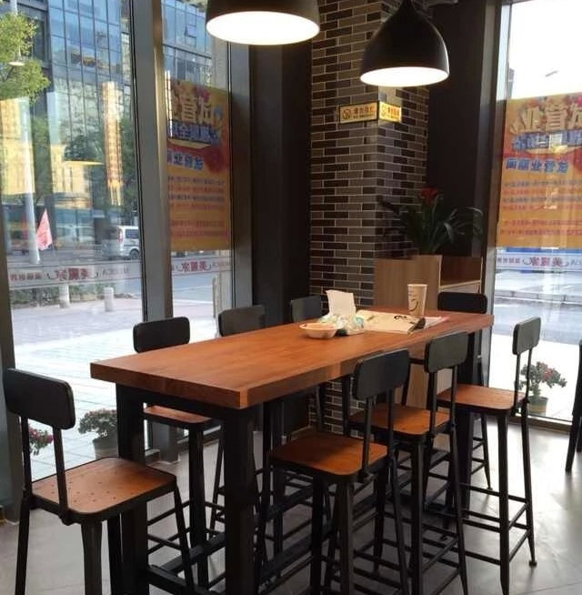 Solid Wood Bar Table Chair Group Full House With Balcony Leaning Against Wall Strip Table Coffee Hall Milk Tea Shop Commercial Bar High Foot Table