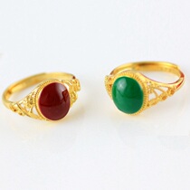 A8 women gold-plated ring gold-plated ring ruby ring emerald ring sand gold ring