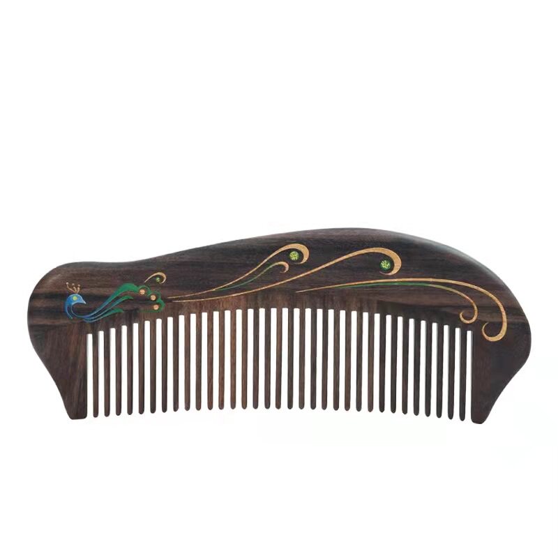 Sandalwood Comb Lacquer Comb Sparrow Ling Two Natural Wood Comb Creative Gift for Girlfriend Couple Straight Hair Comb Massage Comb