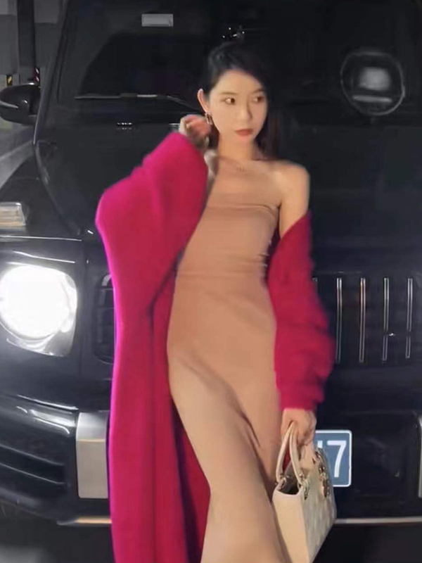 Autumn and Winter High-End Long Coat, Long Over-The-Knee Mink Velvet Knitted Cardigan, Plush Outerwear, Lazy Style Outerwear Sweater