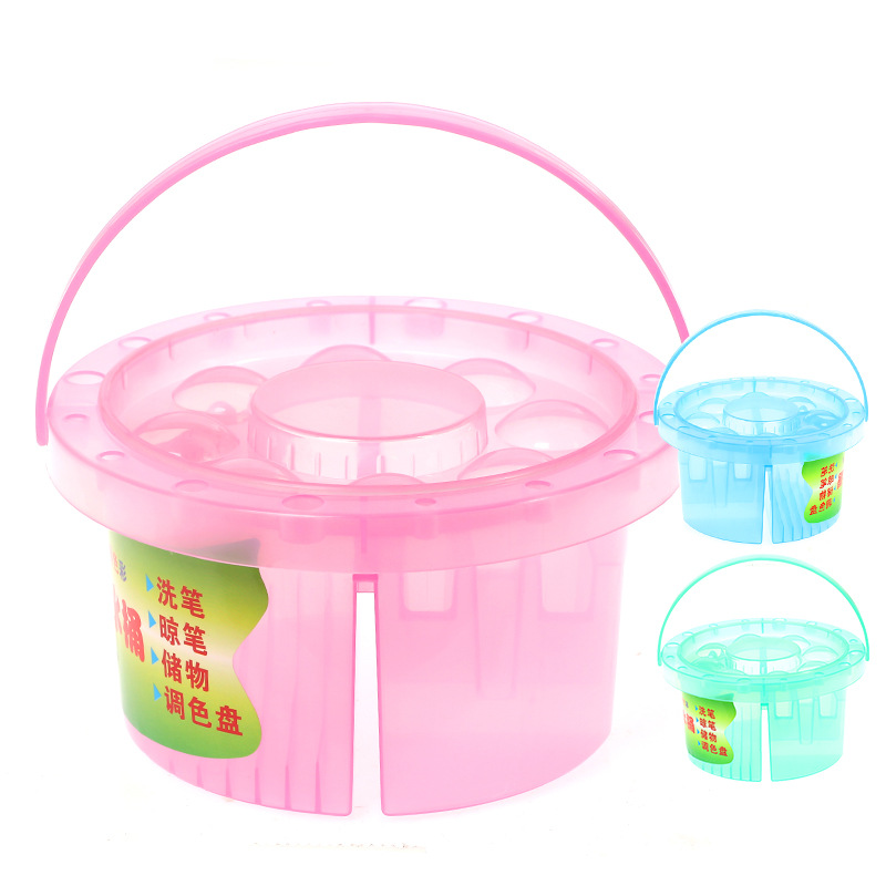 Children paint Wash Pen Bucket Watercolor Water Powder Painting Barrel Painting Paint Wash Pen Holder Multifunction Portable Brush Small Bucket Of Water