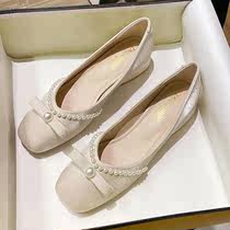 Rough heels and shoes girls 2023 new French girls pearl lady wear shoes large number 41 blast night shoes