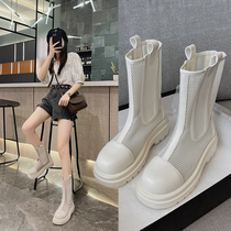 The mesh hollow Martin boots female large number 41 foot fat boots summer thin female breathable 2023 new explosive almond