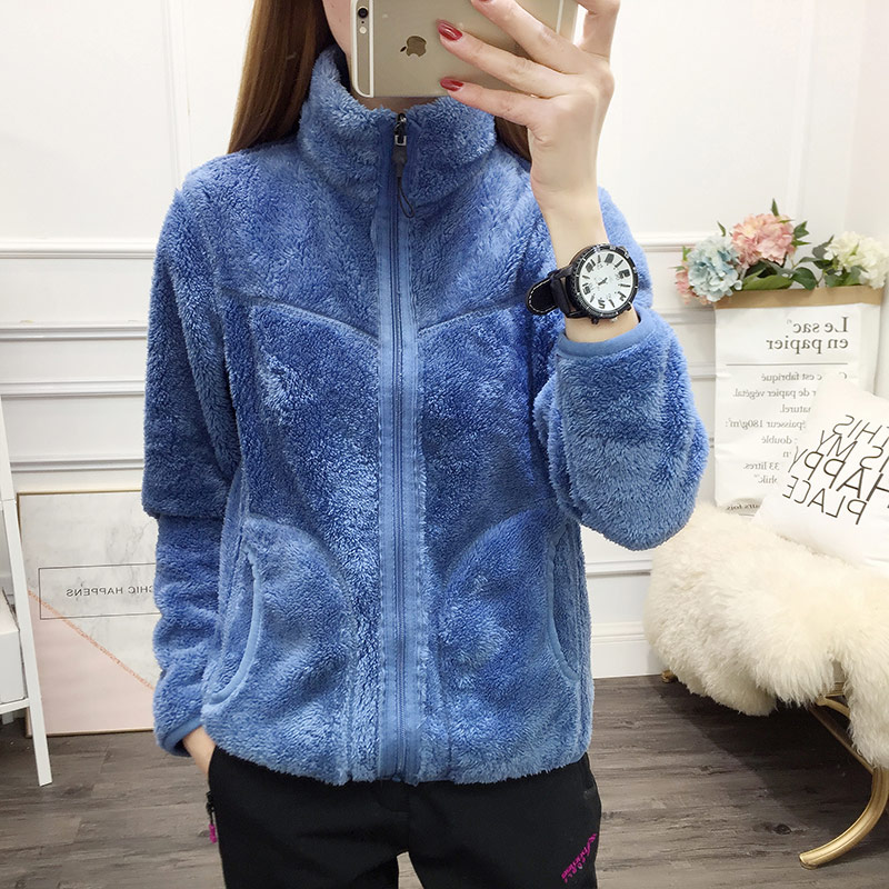 Autumn Winter Outdoor Grip Suede Women's Two Sides Wear Jacket Rocking Grain Suede Warm Outerwear Male Mountaineering Wear plush cardiff