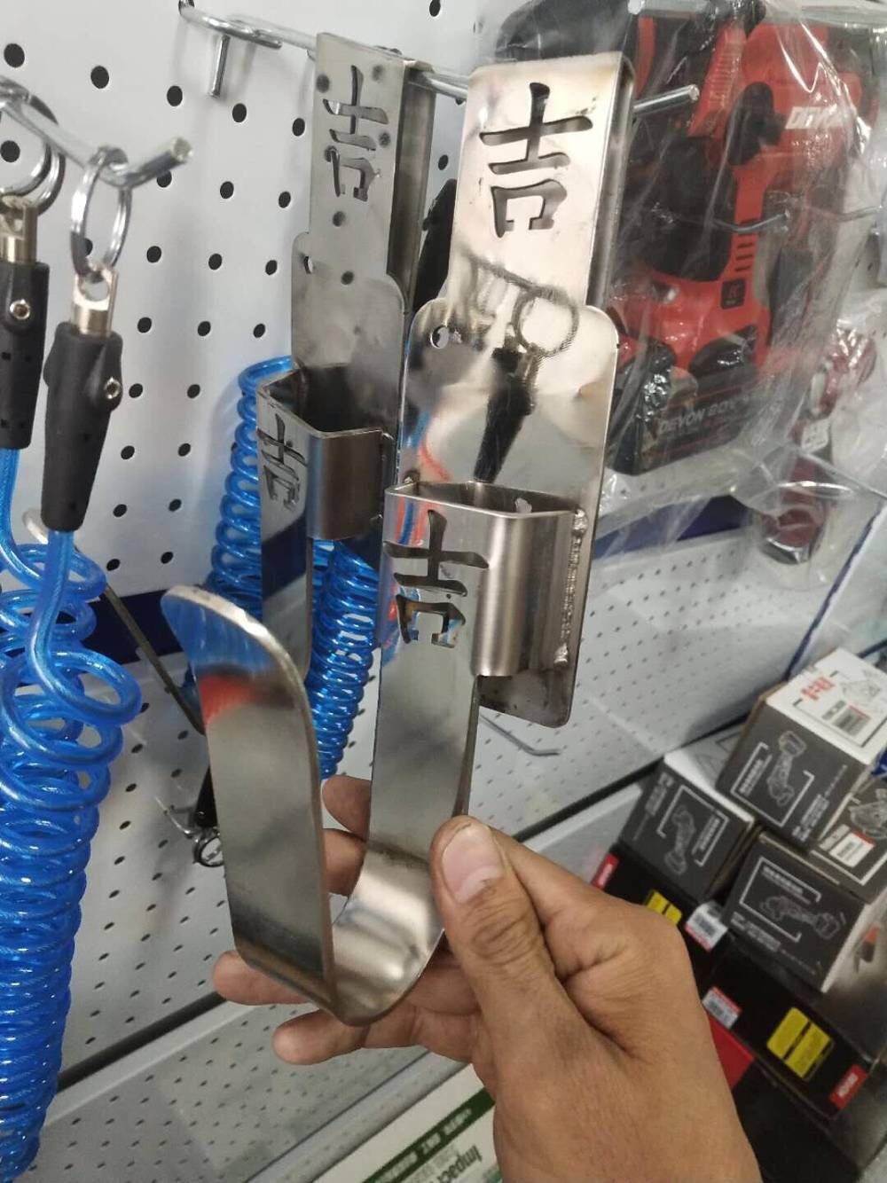 Electric screwdriver hook Stainless steel woodworking shelf special hook Waist bag hanger multi-function hook Safety rope