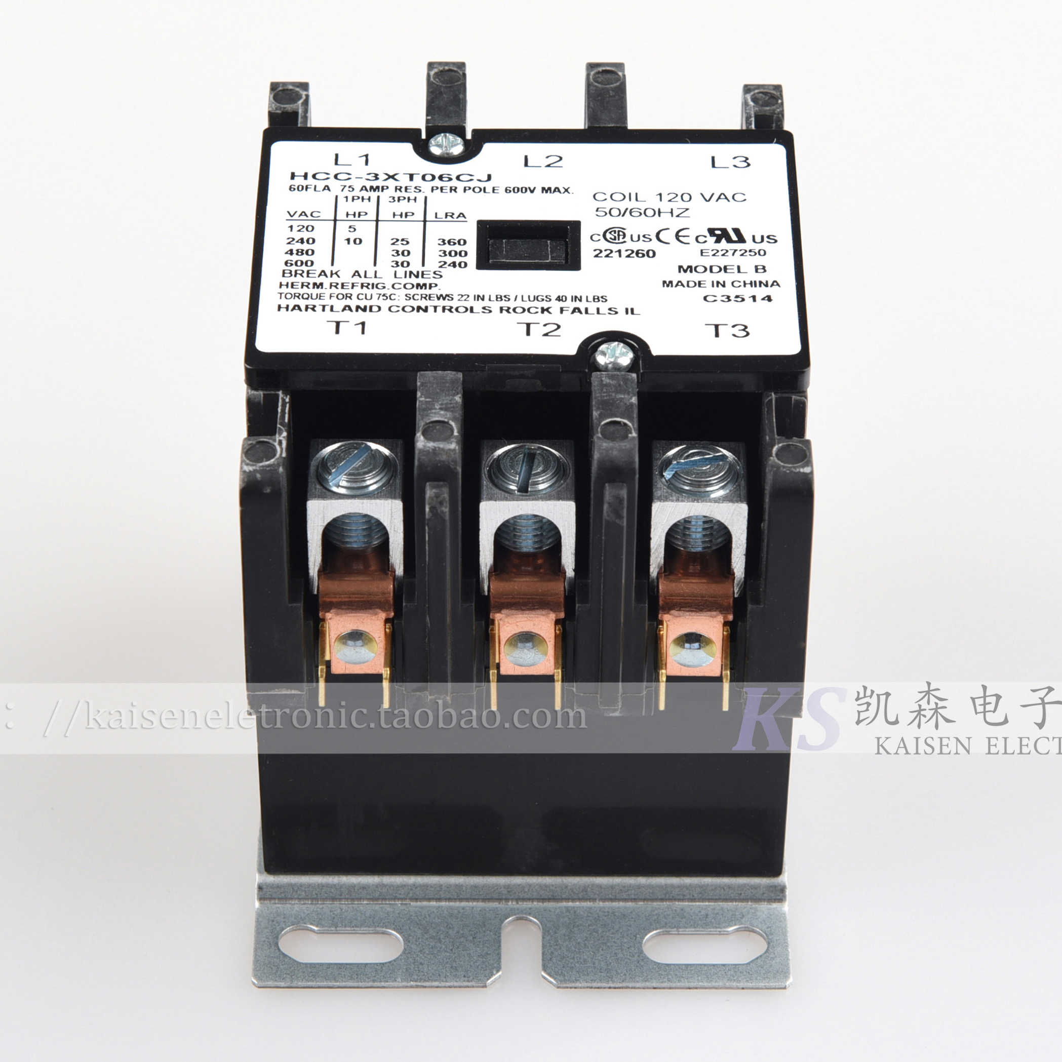 120V 60A HCC-3XT06CJ Hartland Controls American Three-phase AC contactor