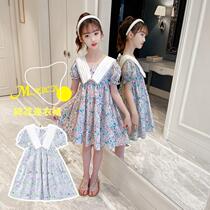 Girls summer dress 2021 new net red foreign style childrens clothes large virgin girl floral skirt summer