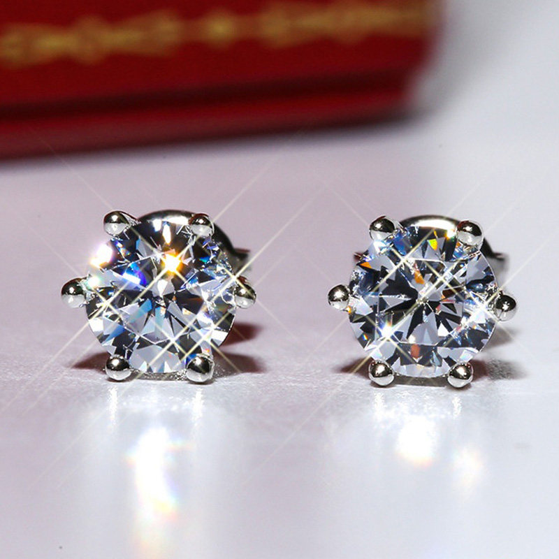 Chow Tai Fook platinum stud earrings women PT950 simple temperament earrings 18K white gold six-claw diamond small earrings