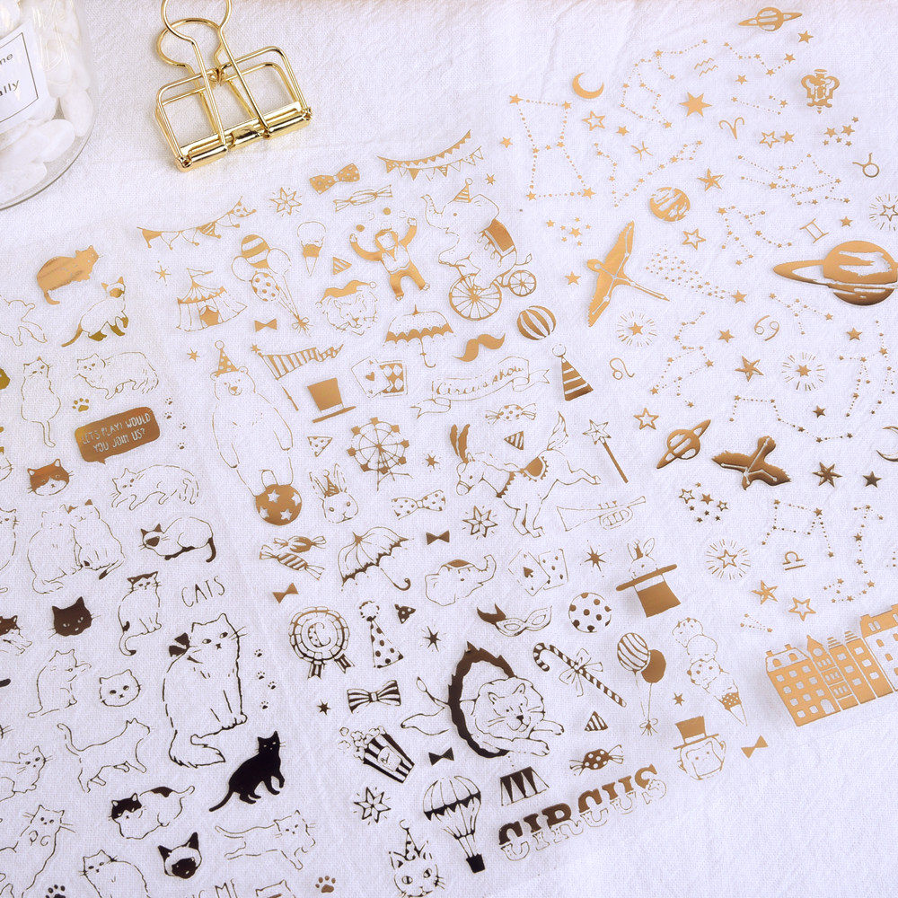 Retro Bronzing Art Sticker Tourist Handbooks Creative DIY Comic Book Decorated Gold Stickers Handmade Accessories