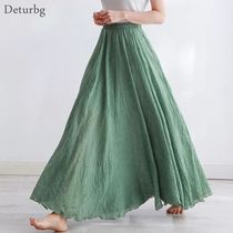 High Quality Cotton Linen Maxi Skirt Womens Casual Elastic H