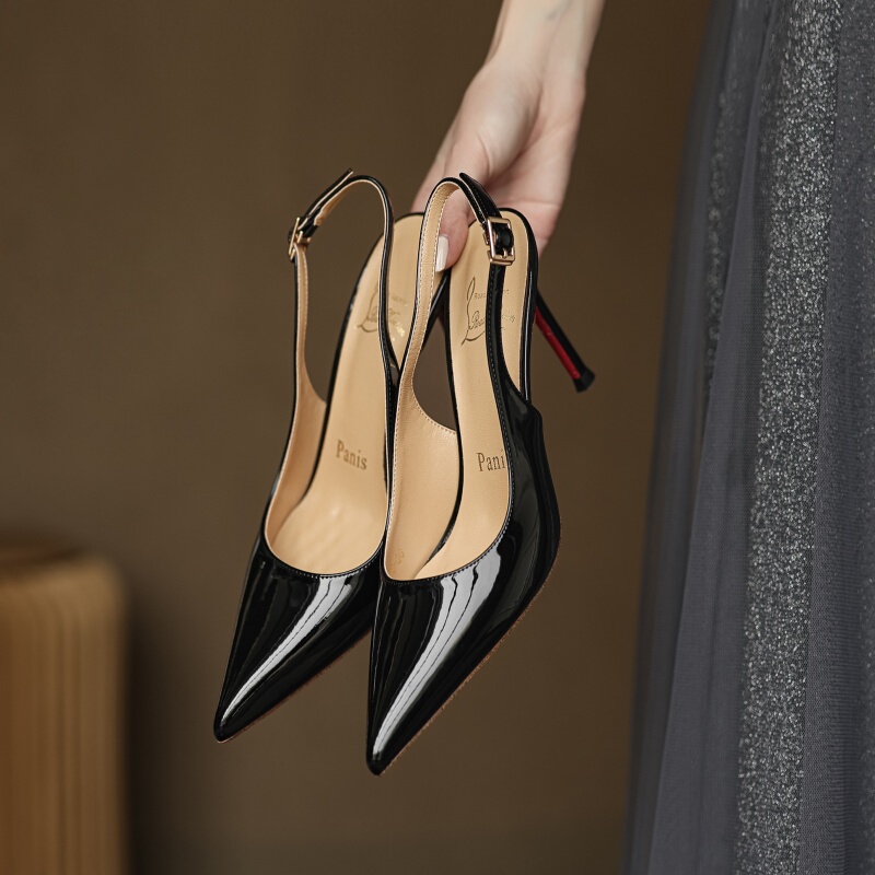 Black High-Heeled Shoes with Red Soles, Elegant and Socialite Style, 2026 New Model, Single Strap with Bow, Closed Toe, Open Back, Stiletto Sandals