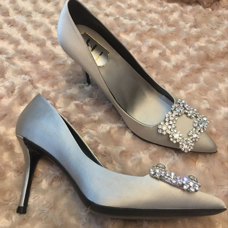 European and American Style Rhinestone Snowflake Square Buckle Shallow Mouth Silk Pointed Toe Single Shoes Women's Stiletto High Heels Wedding Shoes Bridesmaid Bride Shoes European and American Style Rhinestone Snowflake Square Buckle Shallow Mouth Silk Pointed Toe Single Shoes Women's Stiletto High Heels Wedding Shoes Bridesmaid Bride Shoes