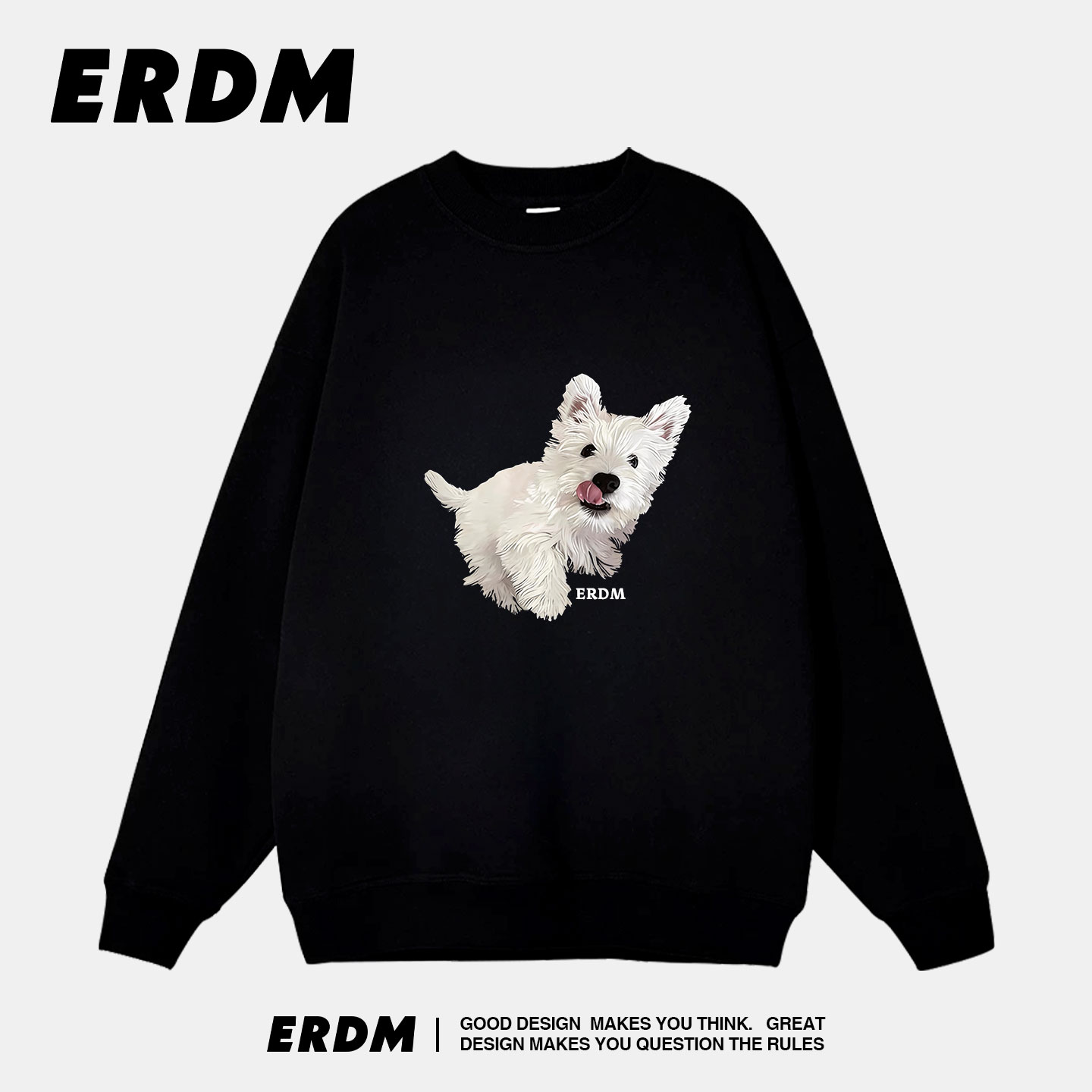 ERDM潮牌小狗图案印花圆领流行卫衣情侣装男女通用宽松2026秋冬