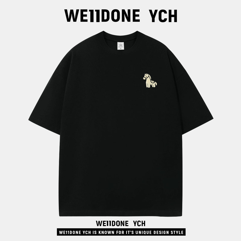 We11Done Ych Trendy Brand 2026 Spring/Summer Short-Sleeve T-Shirt Loose Velvet Round Neck Pullover Couple American Heavy Style