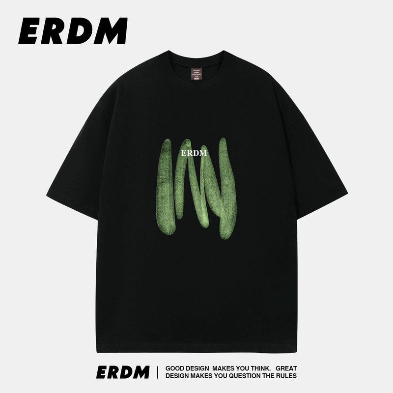 Erdm American Style Short-Sleeved T-Shirt for Men and Women, Couple Wear, Loose Round Neck Pullover, Dropped Shoulder Sleeves, Street Top, Summer Erdm American Style Short-Sleeved T-Shirt for Men and Women, Couple Wear, Loose Round Neck Pullover, Dropped Shoulder Sleeves, Street Top, Summer
