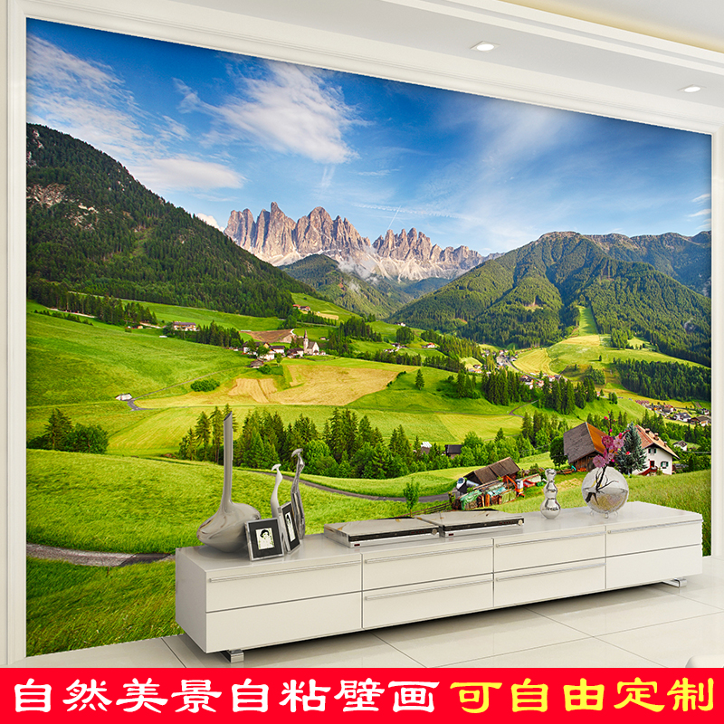 Wallpaper self-adhesive waterproof simulation nature landscape wallpaper mural woods pastoral living room TV background wall stickers