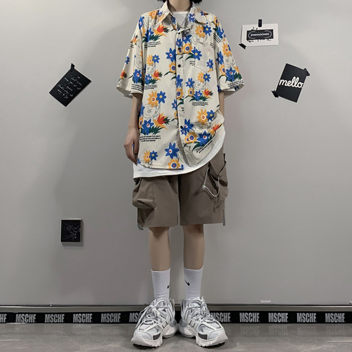 Ins tide brand Hong Kong style printed shirt women's new 2020 summer retro oversize loose short-sleeved shirt