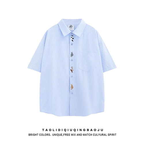 Японская летняя футболка polo, рубашка для влюбленных, с вышивкой, короткий рукав, свободный крой