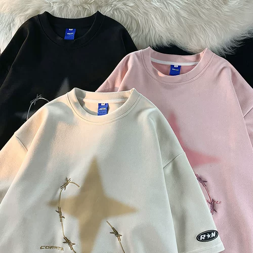 Ретро летняя футболка с коротким рукавом для влюбленных, в американском стиле, оверсайз