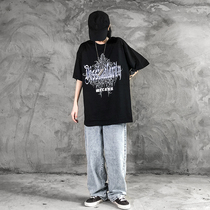 Summer new goth bf style Korean ins tide hip hop street west coast black T-shirt loose short sleeve jacket women