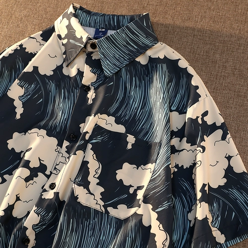 Ретро рубашка, свободный крой, оверсайз, короткий рукав