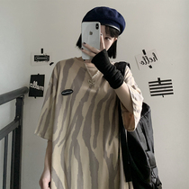 Five-point short sleeve T-shirt women's 202020new Hong Kong zebra stripes loose student casual cotton jacket ins tide