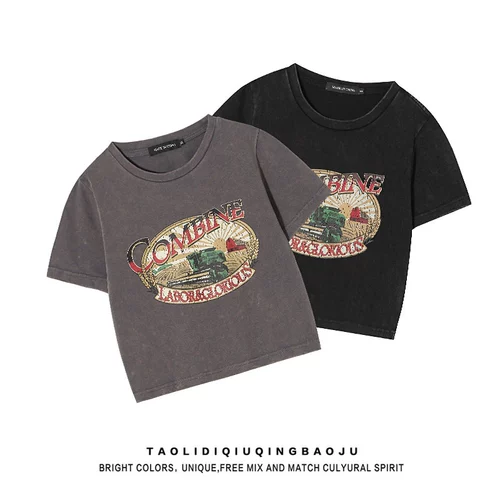 Tide, ретро короткая приталенная футболка, в американском стиле