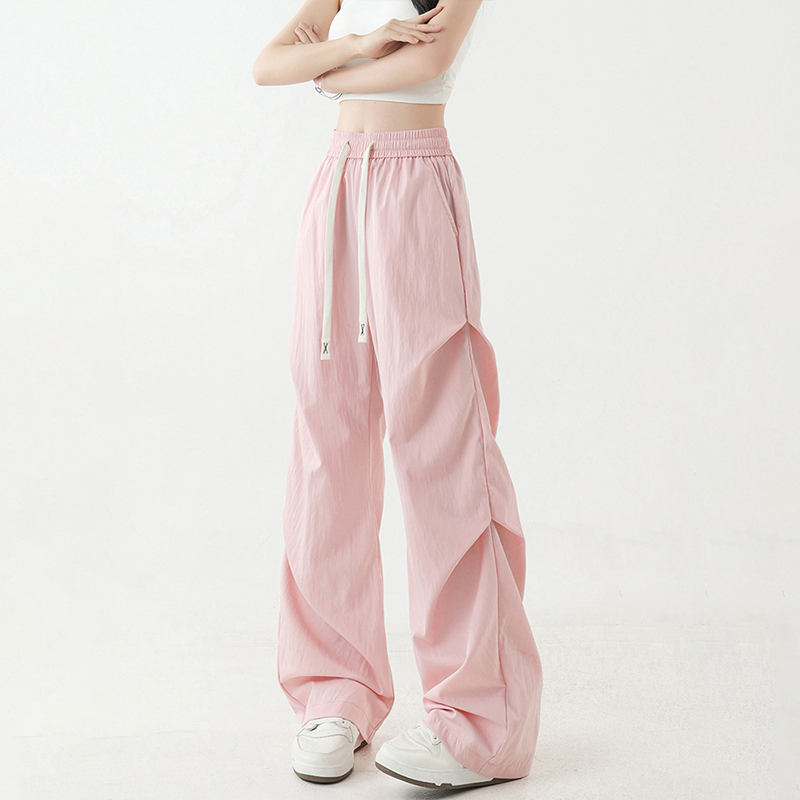 Sweet Style Pink Casual Pants for Women 2026 New Summer Thin Loose Sports Quick-Drying Paratrooper Work Pants