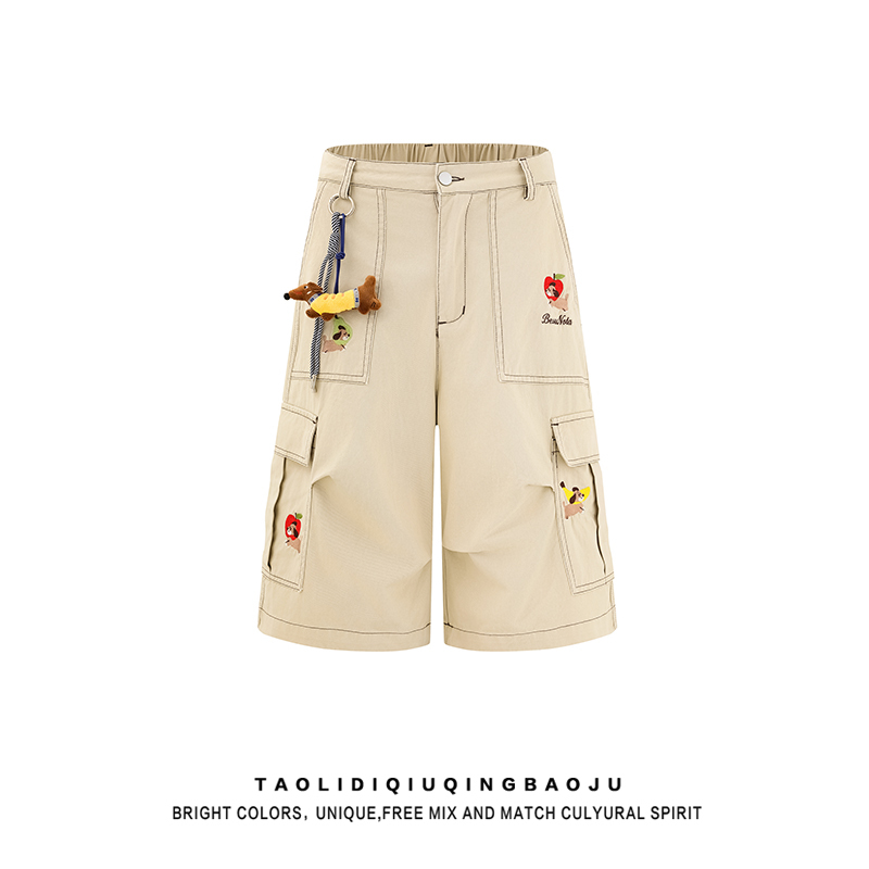 Dachshund Dog Pendant Khaki Cargo Shorts for Women, Summer American Retro Style, Visible Stitching, Wide-Leg, Multi-Pocket, Capri Pants Dachshund Dog Pendant Khaki Cargo Shorts for Women, Summer American Retro Style, Visible Stitching, Wide-Leg, Multi-Pocket, Capri Pants