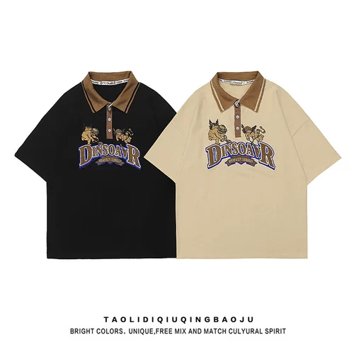 Ретро брендовая футболка polo подходит для мужчин и женщин для отдыха для влюбленных, в американском стиле, принт, с вышивкой, короткий рукав